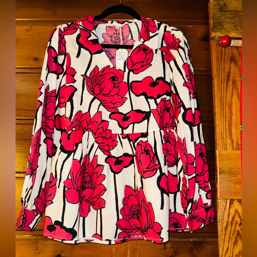 JODEFIL NWT RED POPPIES 100%COTTON BLOUSE